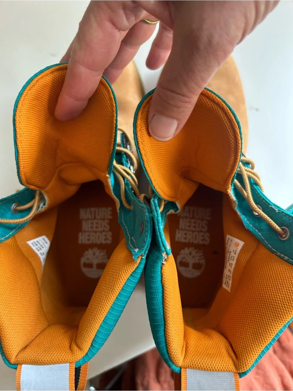 Timberland Tread-light Waterproof Men’s Brown and Teal Lace-Up Work Boots NWOT
